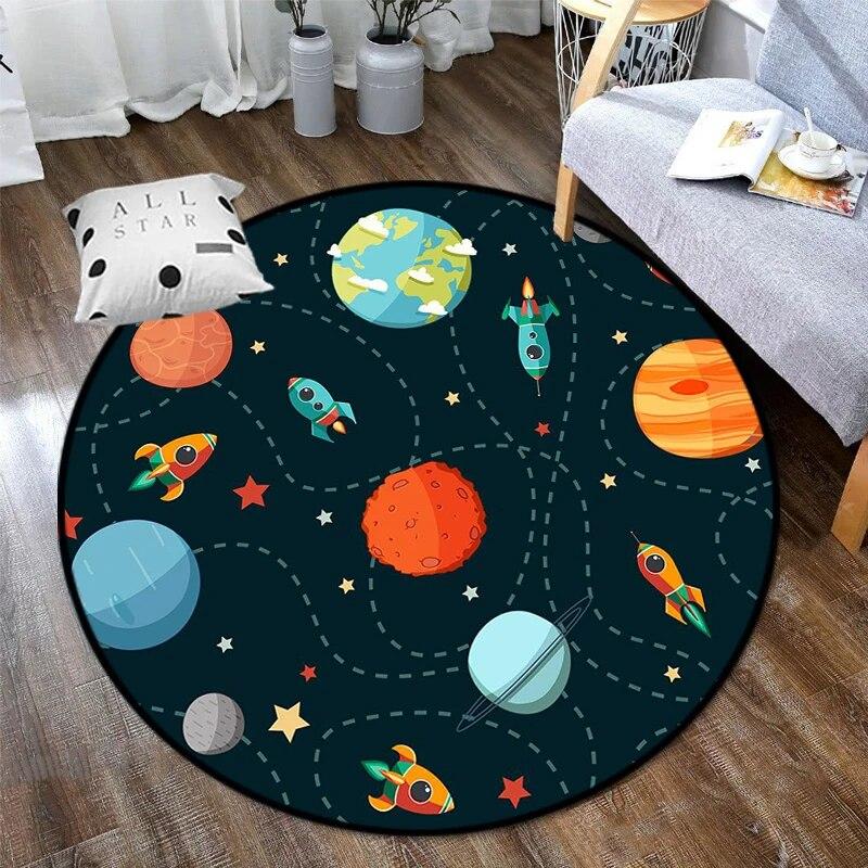 Космическая Вселенная вектор НЛО и множество планет в галактике круглые ковры для спальни Солнечная система детский ковер украшение гостиной