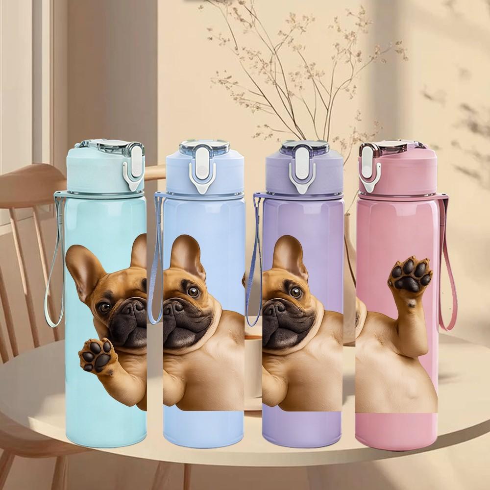 1PC French Bulldog Funny Pose 750ml Color Plastic Sports Water Bottle Leakproof Flip Straw Lid Suitable for Sports Office Home Use