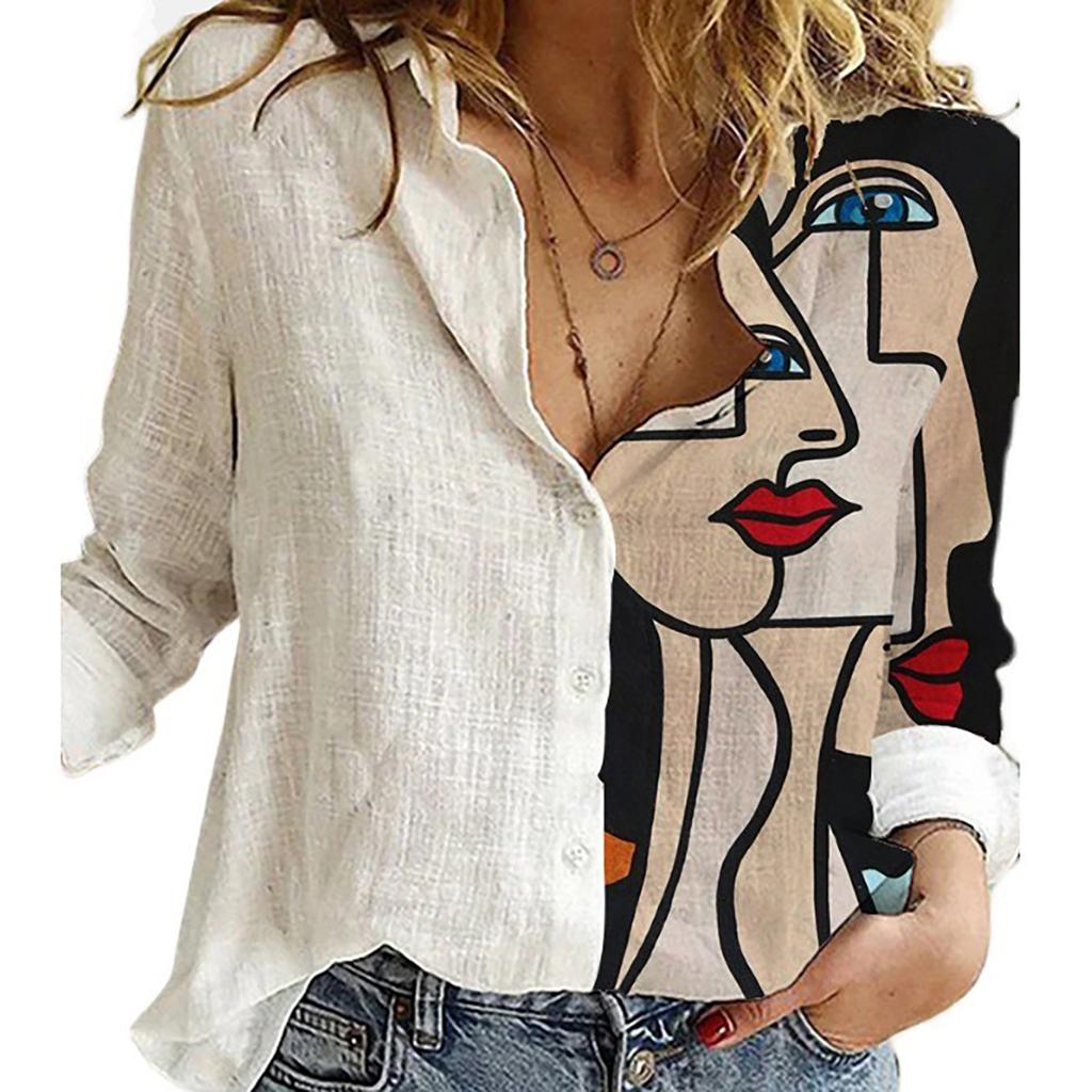 Женская рубашка, модная разноцветная лоскутная рубашка, топ, темперамент, рубашка с длинными рукавами и принтом, осенняя рубашка