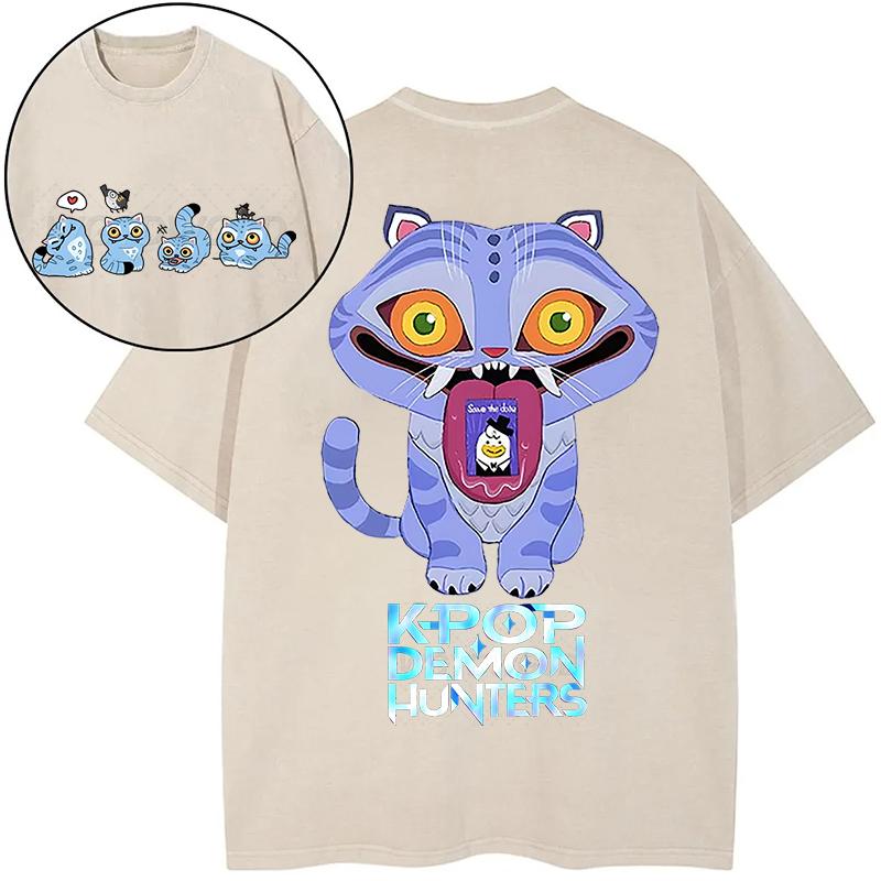 Женские футболки Derpy Tiger с принтом из горячего фильма для женщин, мультяшные аниме, стираный хлопок, футболка K-Pop, Охотники на демонов, футболка с тигром, топы