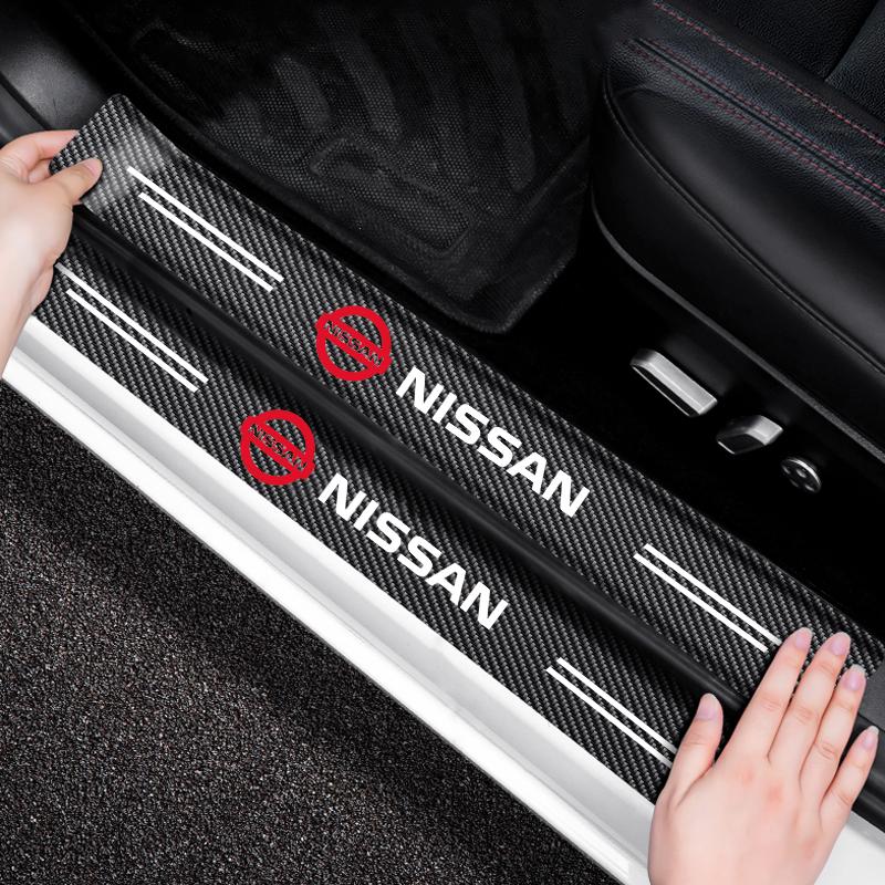 4pc Car Door Threshold Carbon Fiber Scuff Plate Sticker Car Accessories For Nissan Qashqai J10 J11 Trail Tiida Juke Teana Pulsar