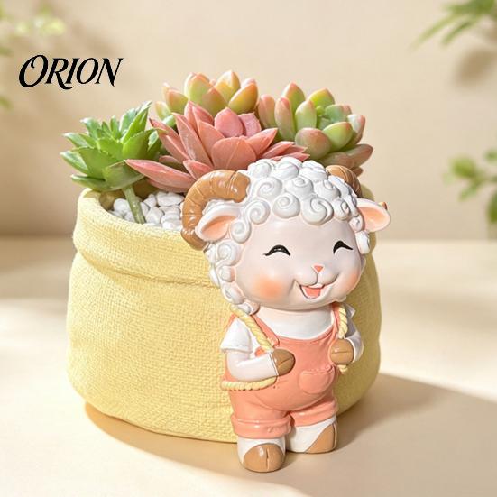 Мультяшная Овечка Горшок для Суккулентов, Милый Горшок-Ягненок, Горшок для Растений в Сумке-Переноске, Держатель в Стиле Хилинг, Маленький Смоляной Цветок для Суккулентов, Комнатных Растений,