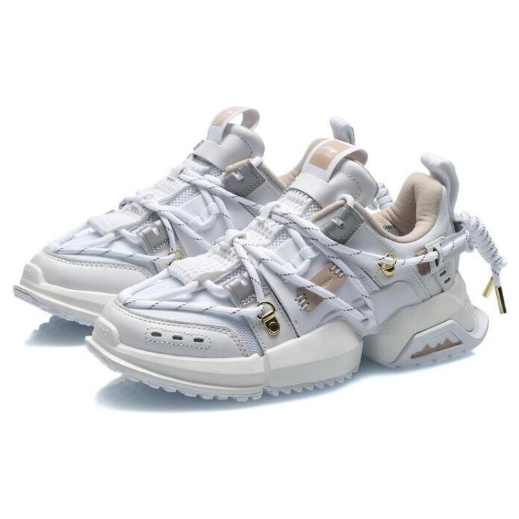 Li Ning Pan Gu Скользкие Устойчивые к истиранию Поддерживающие Низкие Спортивные Повседневные Туфли Женские Белый Золотой AGLQ182-1