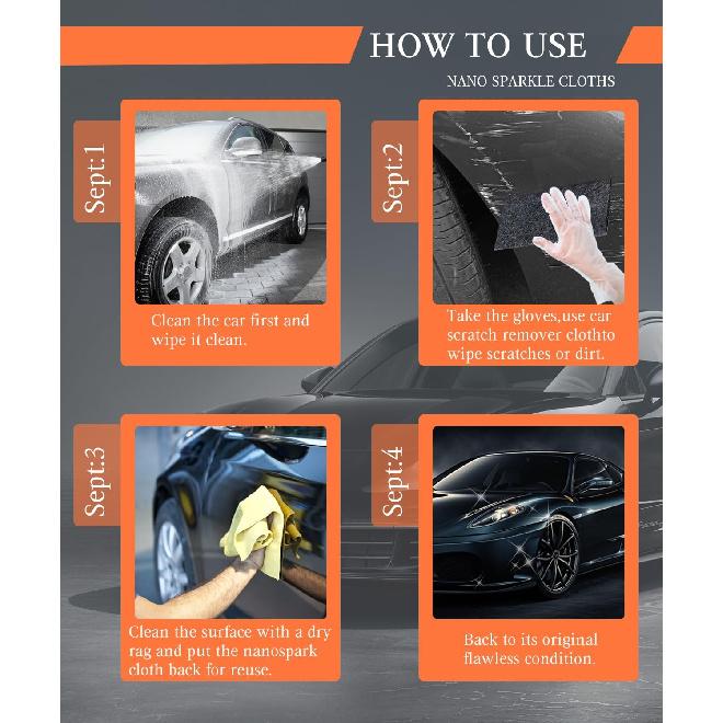 Ткань Nano Sparkle для удаления царапин на автомобиле, Ткань Nanosparkle для царапин на автомобиле, Нано-салфетки для автомобиля, Безопасно для всех цветов автомобилей, Удаляет пятна от воды и
