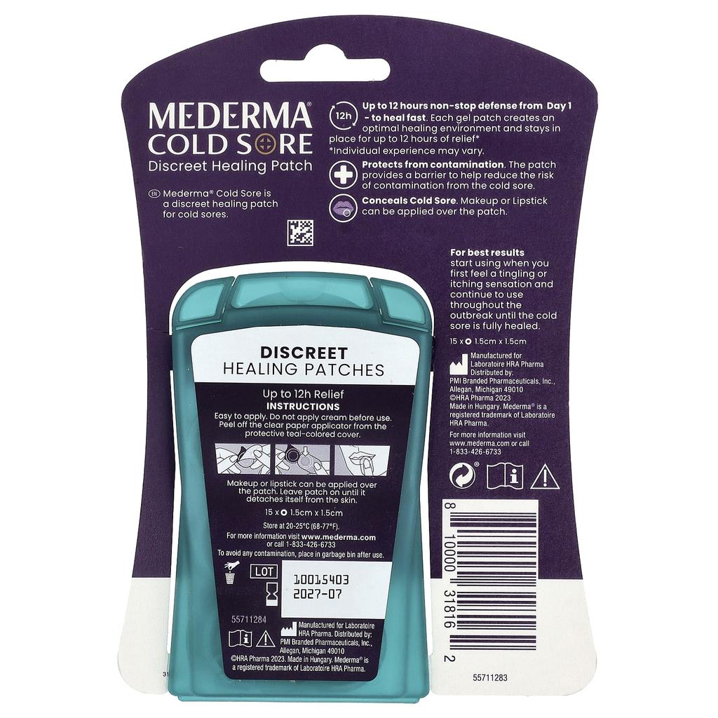 Mederma Пластырь для облегчения симптомов герпеса, 15 штук