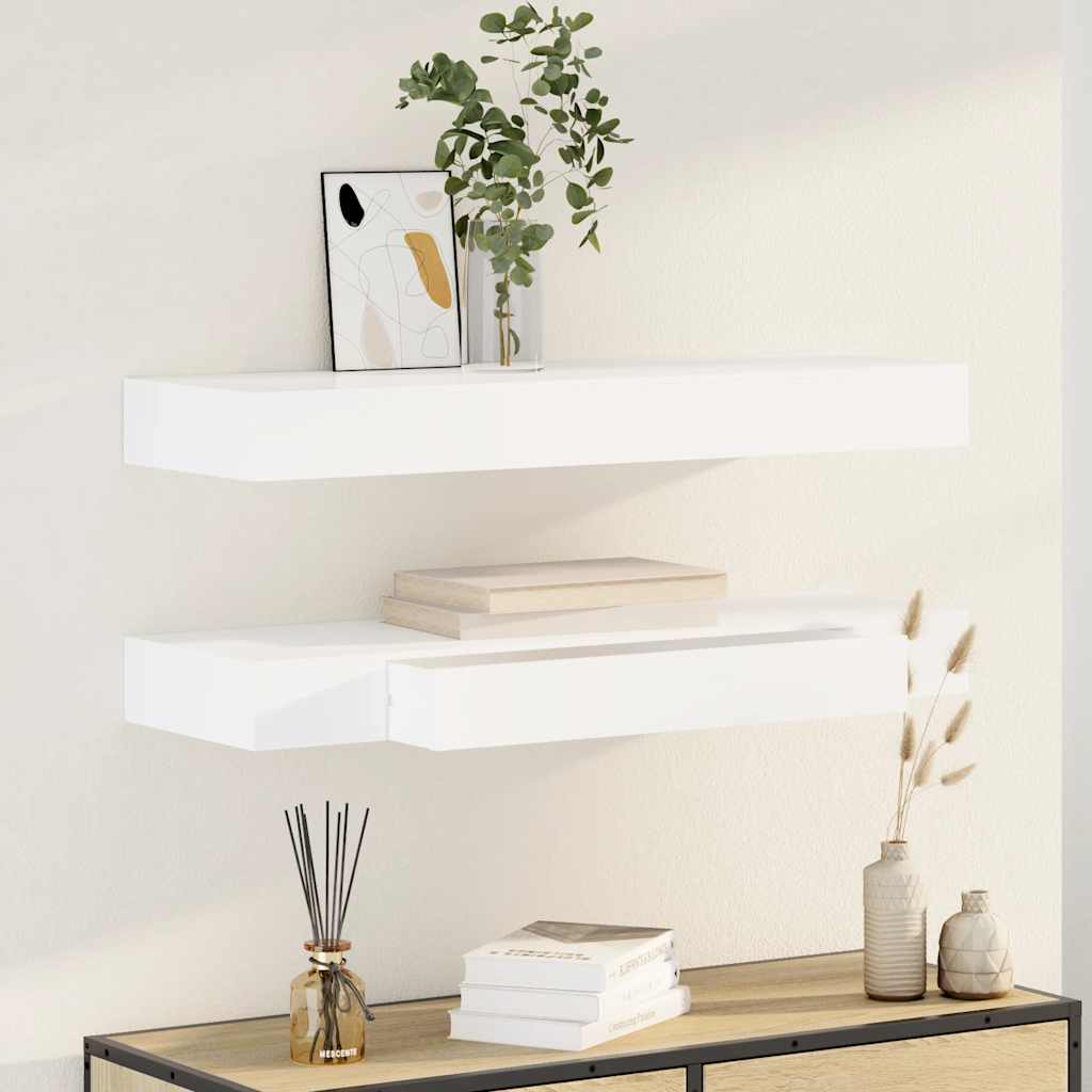 Wall Mounted Shelf with Drawers 2 pcs White 80 cm