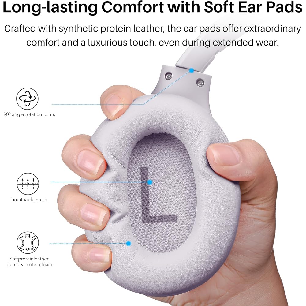 TOZO HT2 Wireless Noise Cancelling Headphones, Hi-Res Audio Compatible, Bluetooth (5.3), AUX Wired Connection (USB Not Supported), Active Noise Cancel