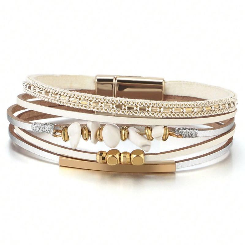 One Piece European and American Style Natural Stone Beaded Brass Tube Design Cowhide Rope Women Green Bracelet Summer Beach