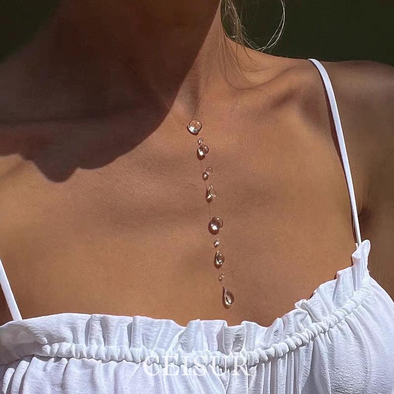 Ins Симуляция Капли Воды Прозрачная Роса Серия Ожерелий Ручной работы Клеевые Капли Модные Украшения Женские Нишевые Подарки Друзьям