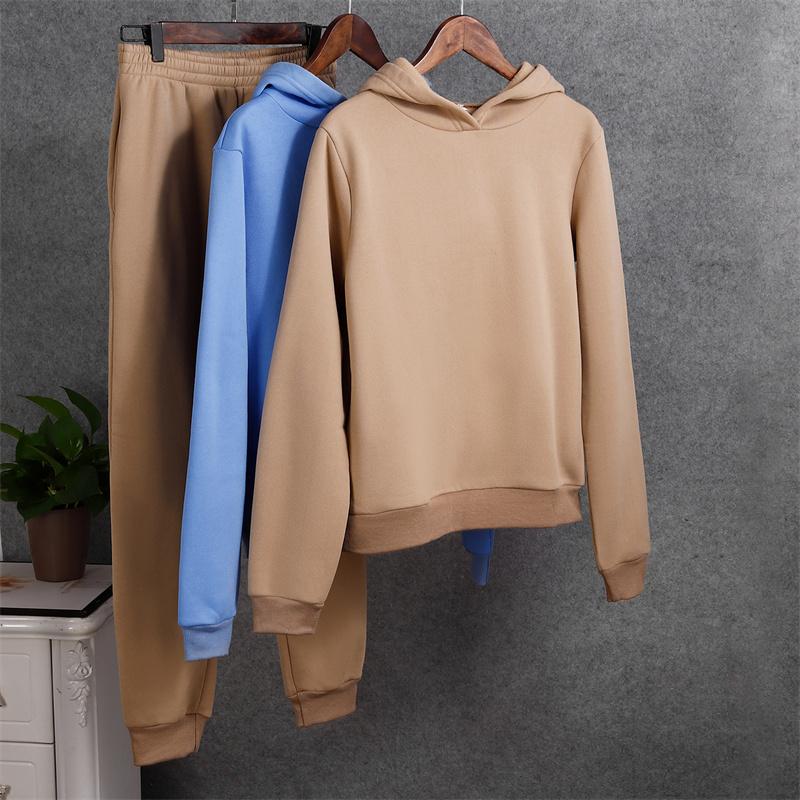 Женские спортивные костюмы, теплый спортивный костюм, толстовка + брюки для бега, модные однотонные комплекты из двух предметов для женщин, костюмы-толстовки