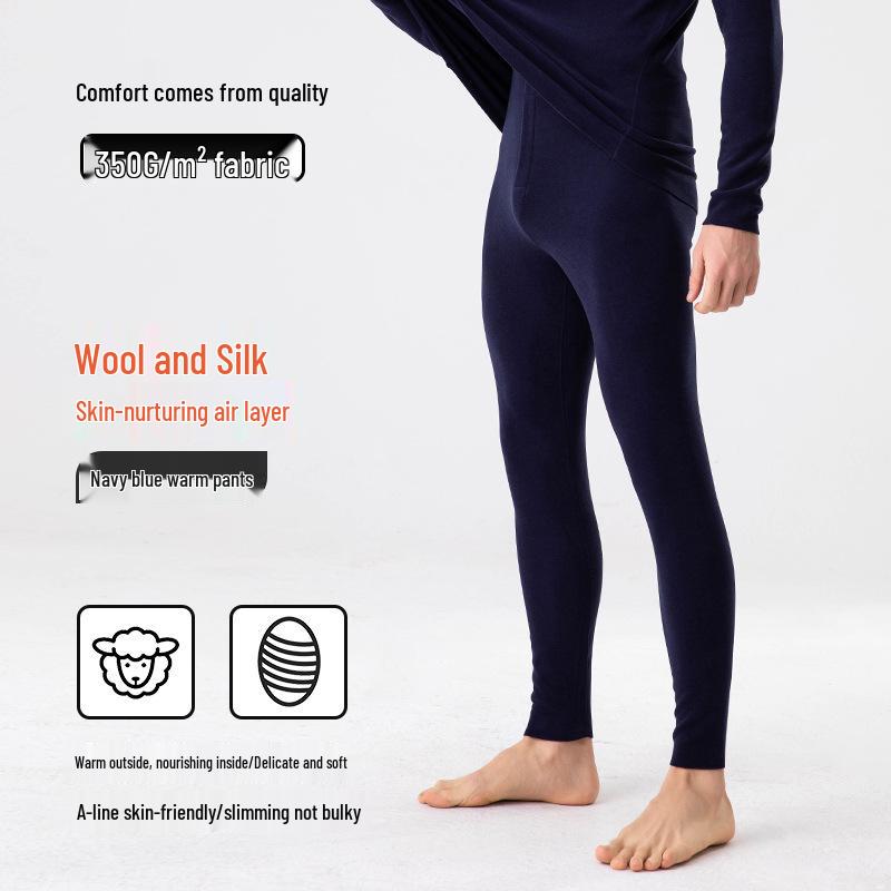 Men's Wool-Silk-Acrylic Seamless Fleece-Lined Warm Underwear Set
