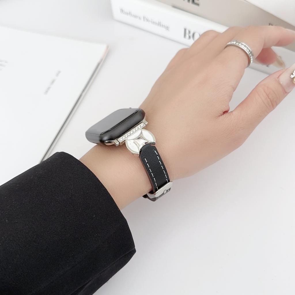 Watch Band For Apple Watch Series 10 Ultra 9 8 7 SE 6 5 4 3 2 1 46mm 49mm 45mm 44mm 42mm Coin Shape Connector Genuine Cow Leather Strap