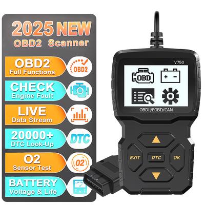 Тестер аккумулятора OBD2 сканер Инструменты для диагностики автомобиля Считыватель кодов V750 Проверка системы двигателя Чтение информации об автомобиле Многоязычный