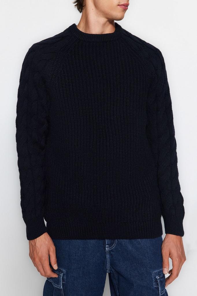 Мужской модный стильный свитер с камнем унисекс, вязаный свитер с круглым вырезом и детальным трикотажем