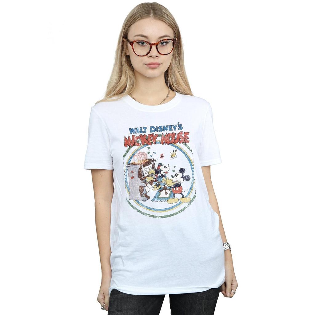 Disney Womens/Ladies Mickey Mouse Piano Cotton Boyfriend T-Shirt