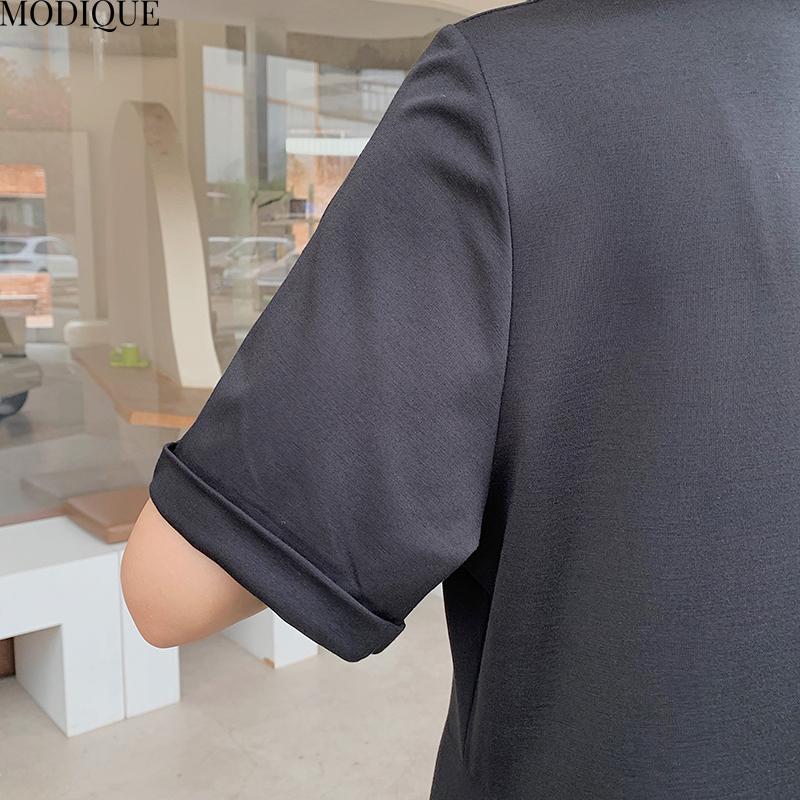 MODIQUE Summer Plus Size New Women Loose Color Contrast Fishtail Skirt A-Line Patchwork Long Dress Female Casual Short Sleeve O-Neck Dresses