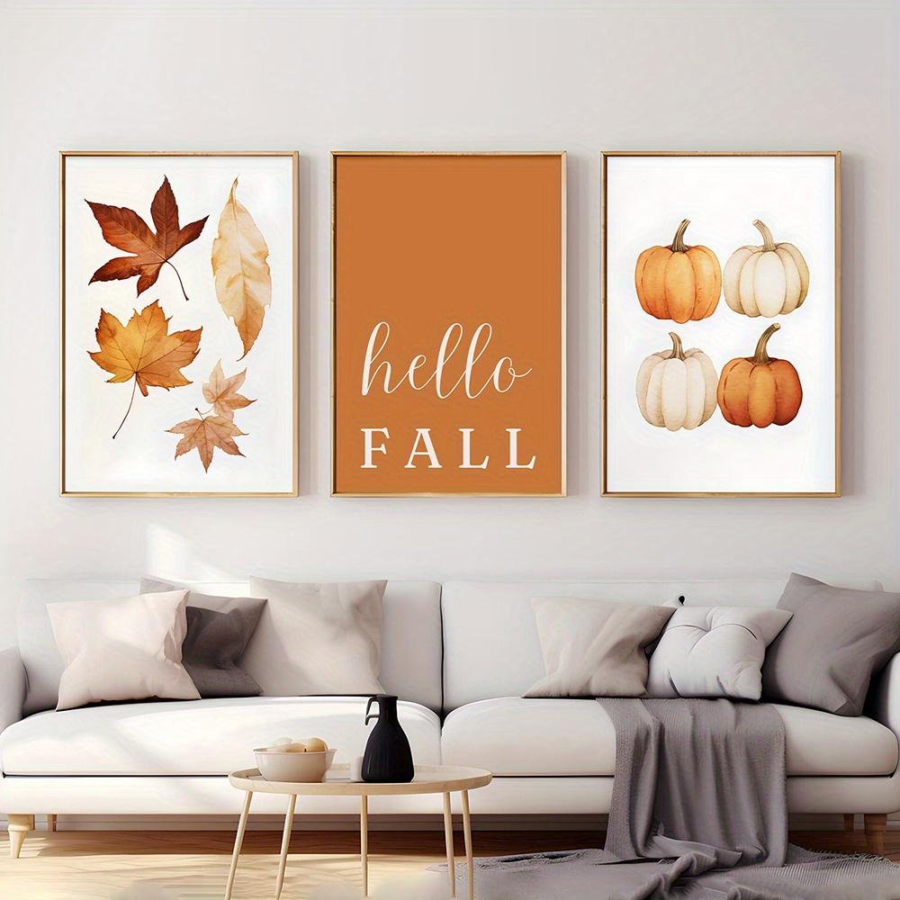 Orange Hello Autumn Poster Autumn Leaf Printing Fall Pumpkin Decoration Gift Poster Suitable for Room and Bedroom Decoration