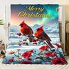 Счастливого Рождества Праздничный Уютный Плед - Мягкий Плюшевый Флисовый Плед с Яркими Красными Кардиналами и Снежным Зимним Пейзажем, Идеальный
