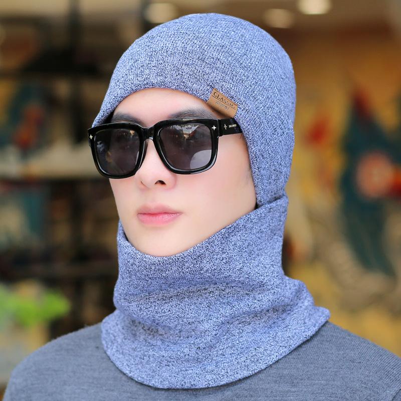 Hat Men's Suit Men's Youth Winter Outdoor Sports Cycling Travel Fleece Thickened Knitted Wool Baotou Hat