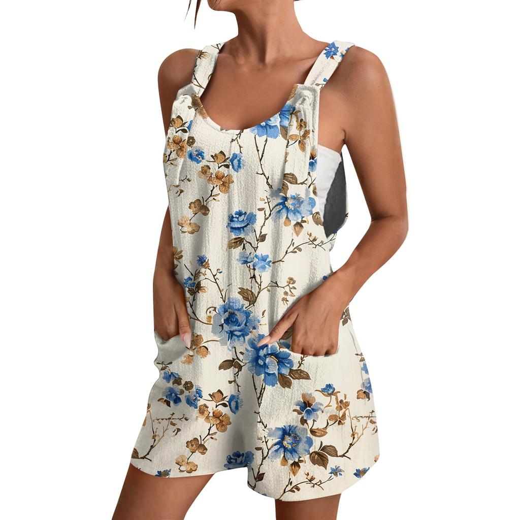 Женский модный комбинезон с цветочным принтом, повседневный комбинезон-шорты