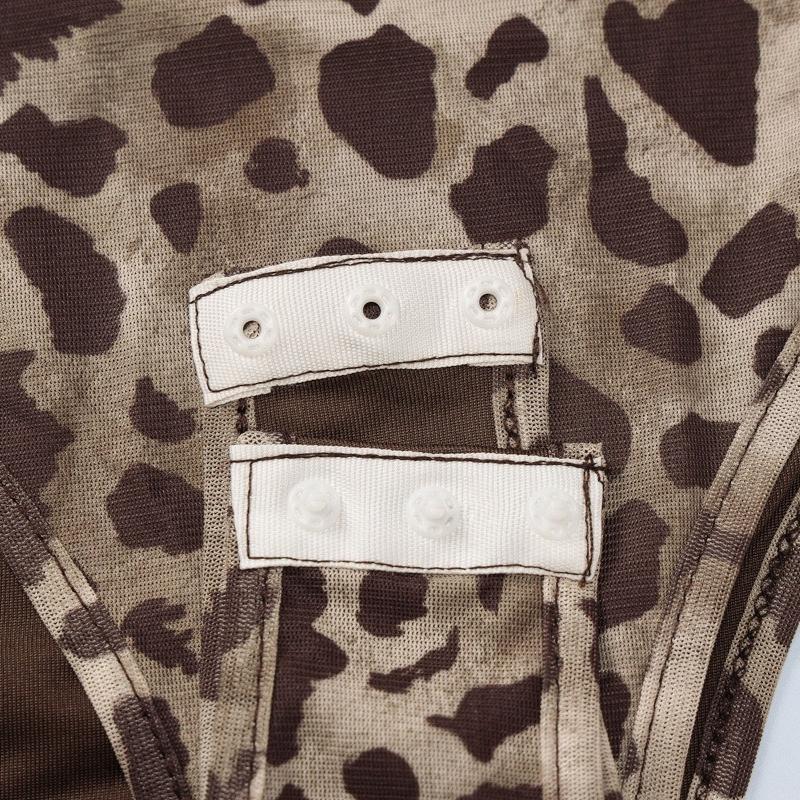 Leopard Print Asymmetrical Slim Fit Pleated Mesh Jumpsuits Women Sexy Rompers Street Fashion Sleeveless Women Bodysuits Casual Elegant Jumpsuit 26143