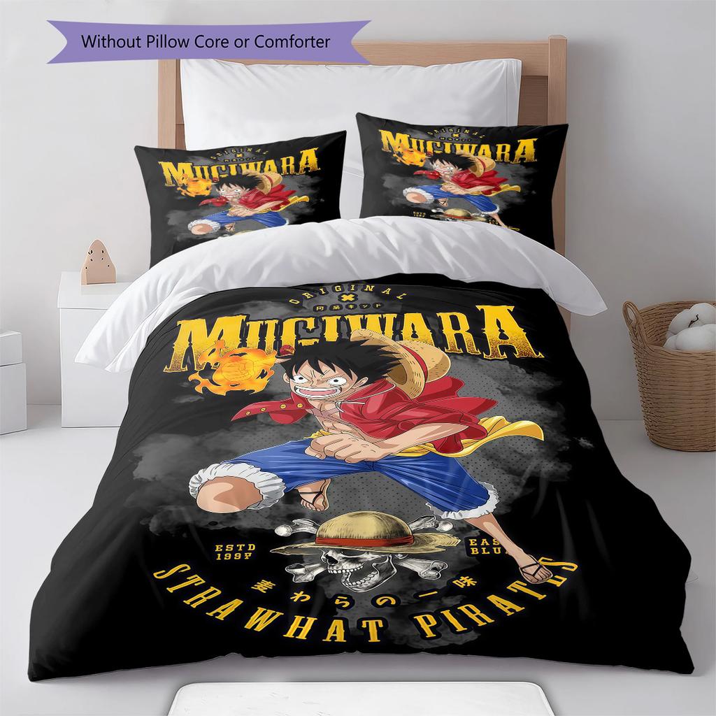 One Piece Monkey D Luffy Pattern Bedding Quilt Set Quilt Cover Pillowcase Home Birthday Gift(1 * duvet cover + 2 * pillowcase, without core)