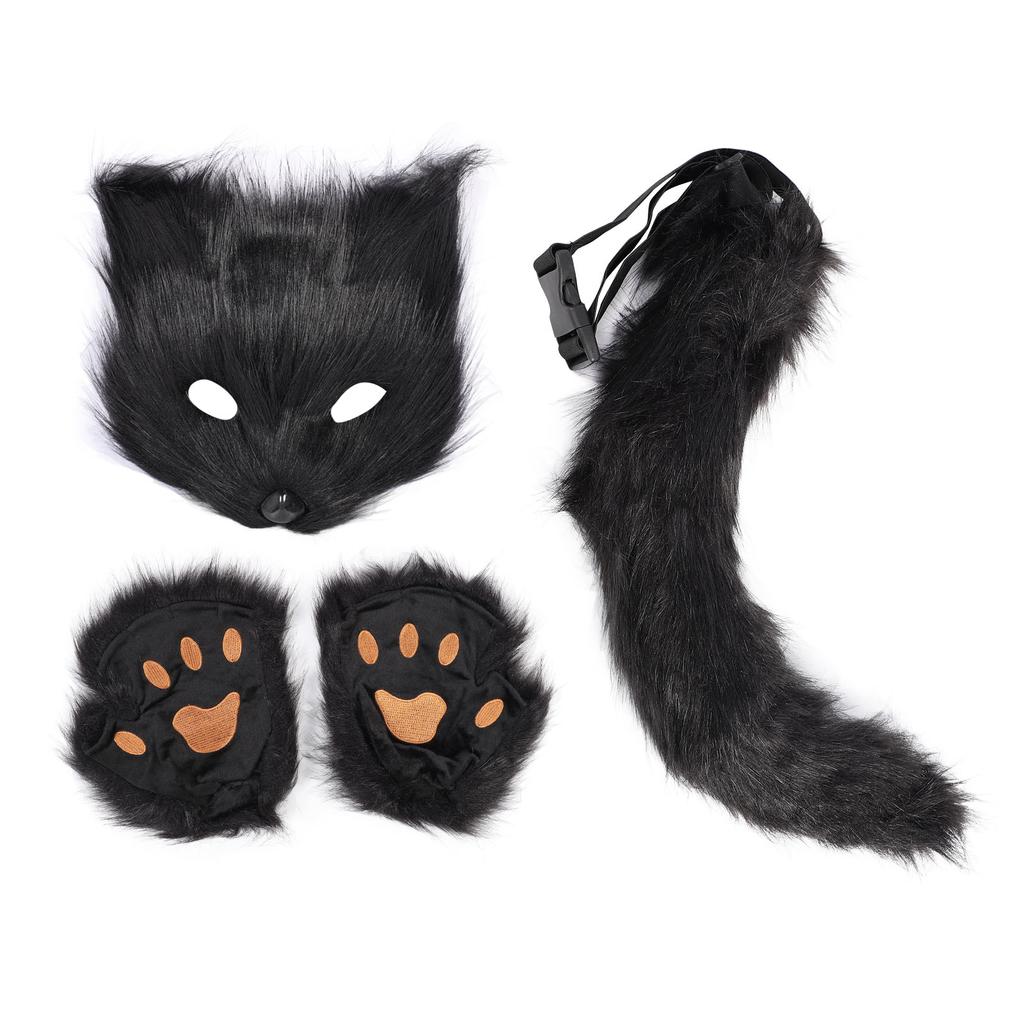 Лисий чехол для лица перчатки хвосты комплект пушистый плюш искусственный мех мягкий приятный для кожи костюм аксессуары животное 