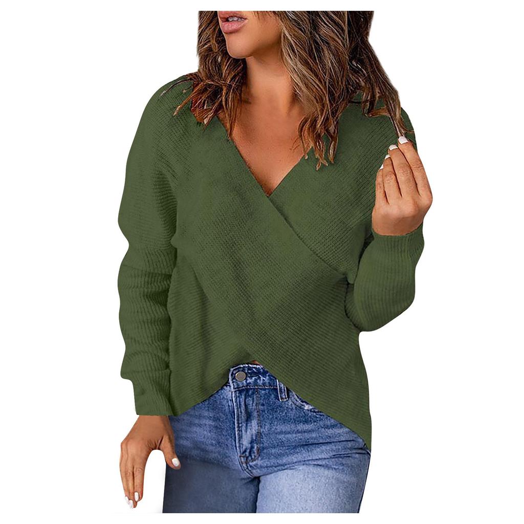 Женский повседневный однотонный свободный вязаный свитер с v-образным вырезом, вязаный свитер в рубчик