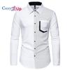 Cozy Up Men's Casual Long Sleeve Stretch Dress Contrast Color Wrinkle-Free Slim Fit Button Down Shirts