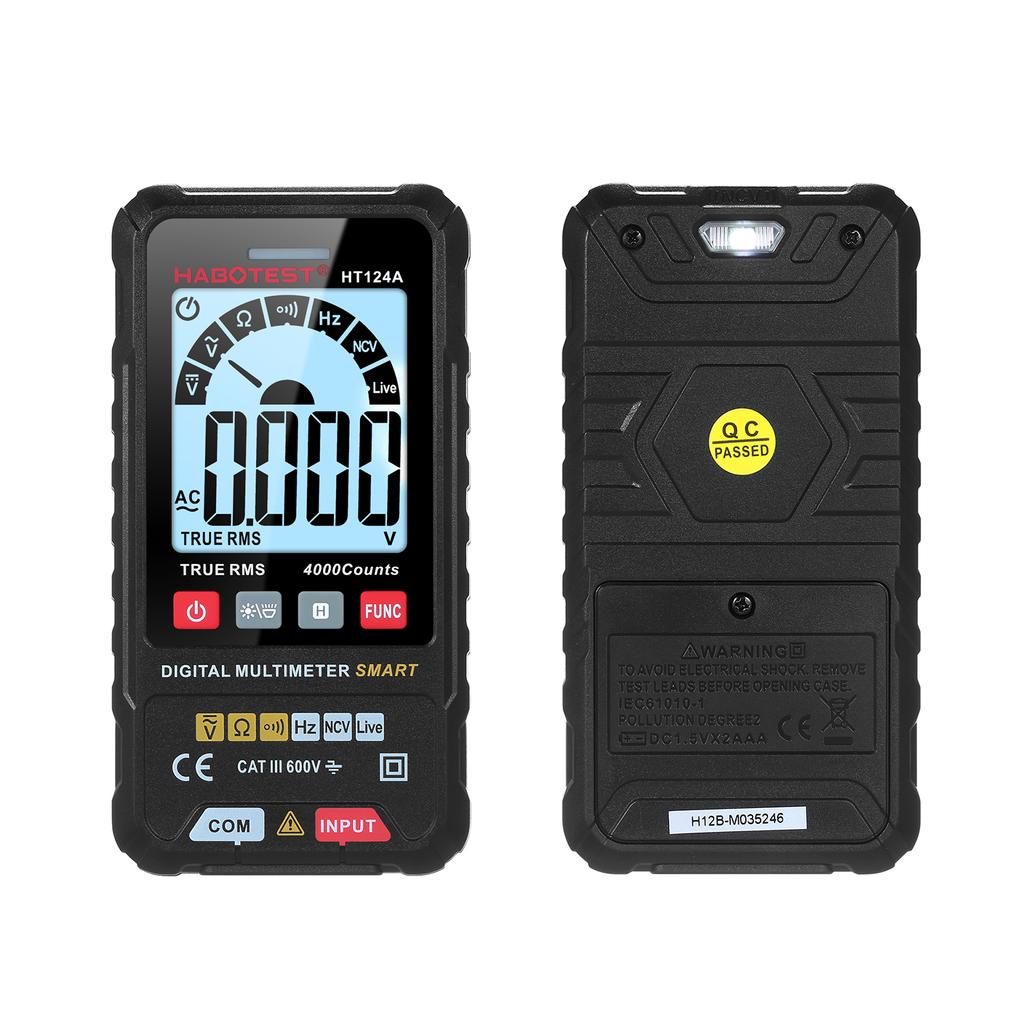 HABOTEST HT124B Умный цифровой мультиметр 4000 отсчетов True   Автоматический выбор диапазона Вольтметр с подсветкой ЖК-экрана 600В AC   Вольтметр Электрический тест