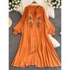 French Style Retro Embroider Flower Dress Female Stylish Niche Loose Slimming Lantern Sleeves Mid-Length Shirt Dress