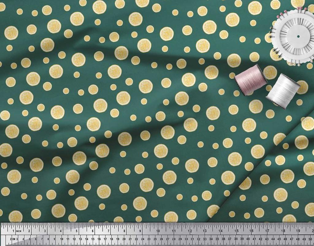 Soimoi Japan Crepe Satin Fabric Lemon Slice Shirting Printed Craft Fabric by the Metre 42 Inch