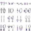 925 Sterling Silver Needle Silver Purple Crystal Pendant Hoop Earrings for Women Multi Style Exquisite Piercing Earrings Jewelry