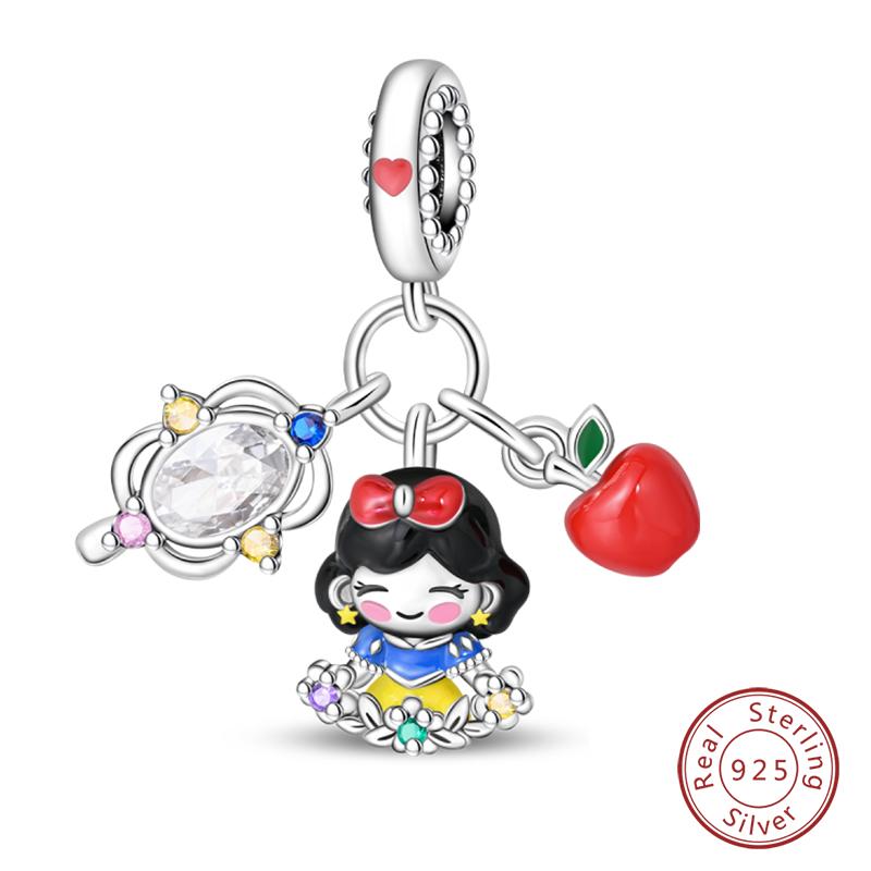 925 Silver Ocean Princess Magic Mirror Princess Rose Princess Charms Pendants Fit DIY Bracelets Party Jewelry