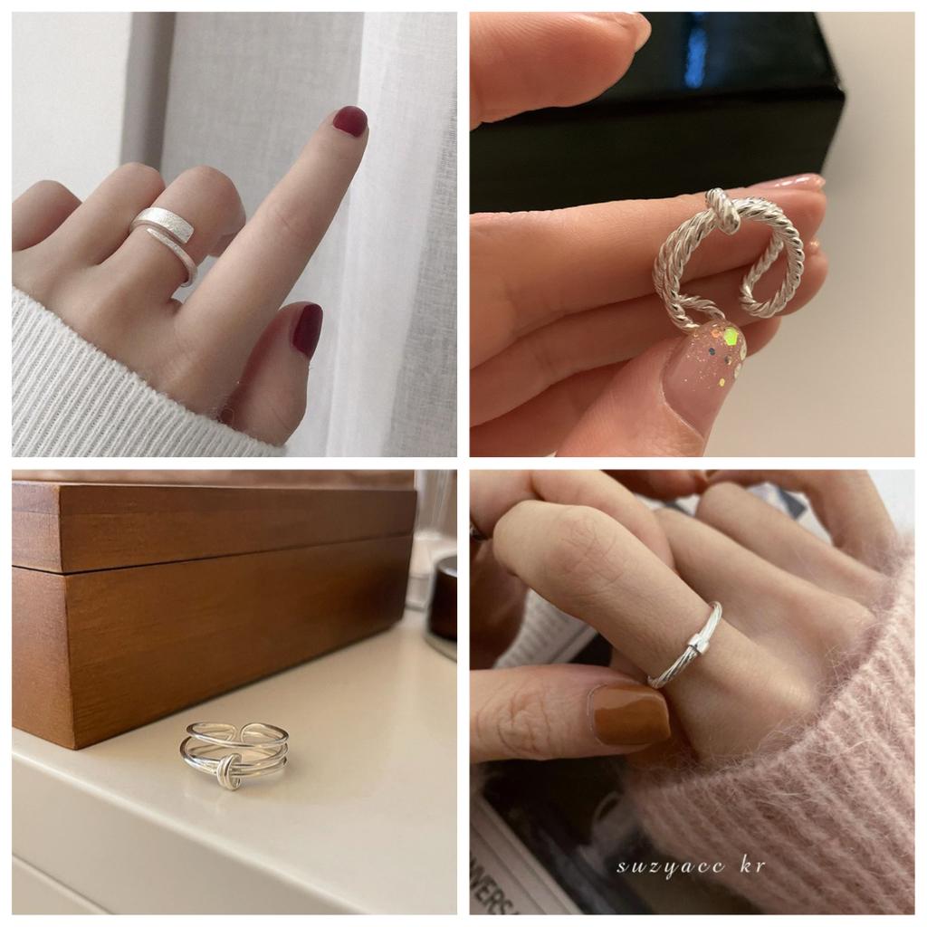 Silver Color Ring for Women Girl Jewelry Geometry Hollowed Out Design Overlapping Simple Gift