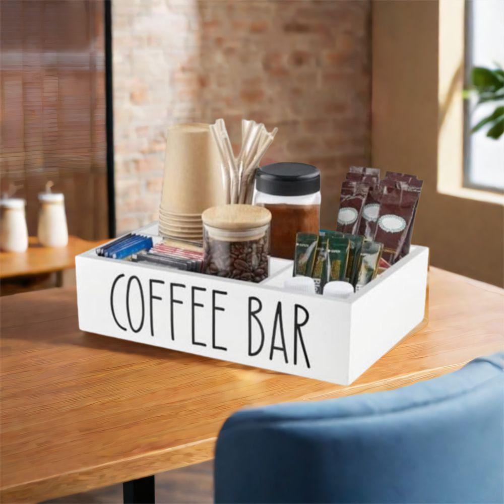 Деревянный органайзер для кофейного бара с 4 отделениями, стойка для хранения приправ в ретро-стиле, пульт дистанционного управления