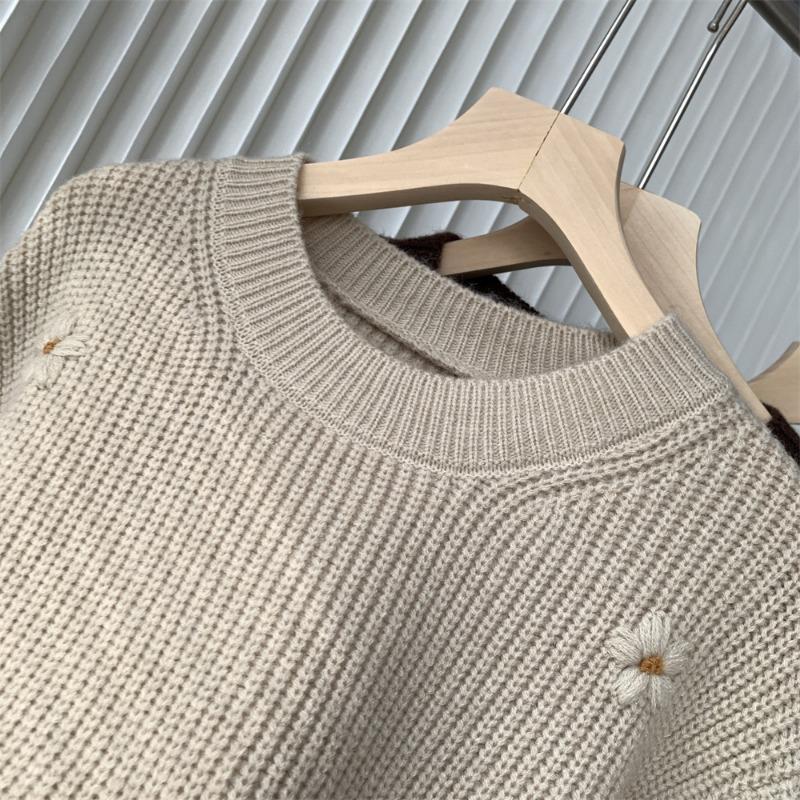 Женский ретро-свитер с цветочной вышивкой для осени и зимы, свободный и ленивый стиль, высококачественный корейский трикотаж