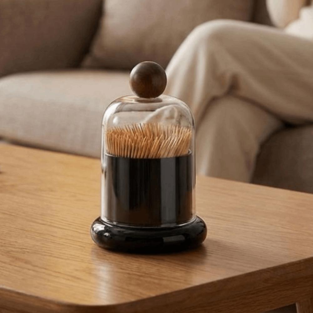 Retro Swab Toothpick Holder Plastic Clear Dome Lid Dental Floss Case with Base Dust-proof Cotton Swab Jar Living Room