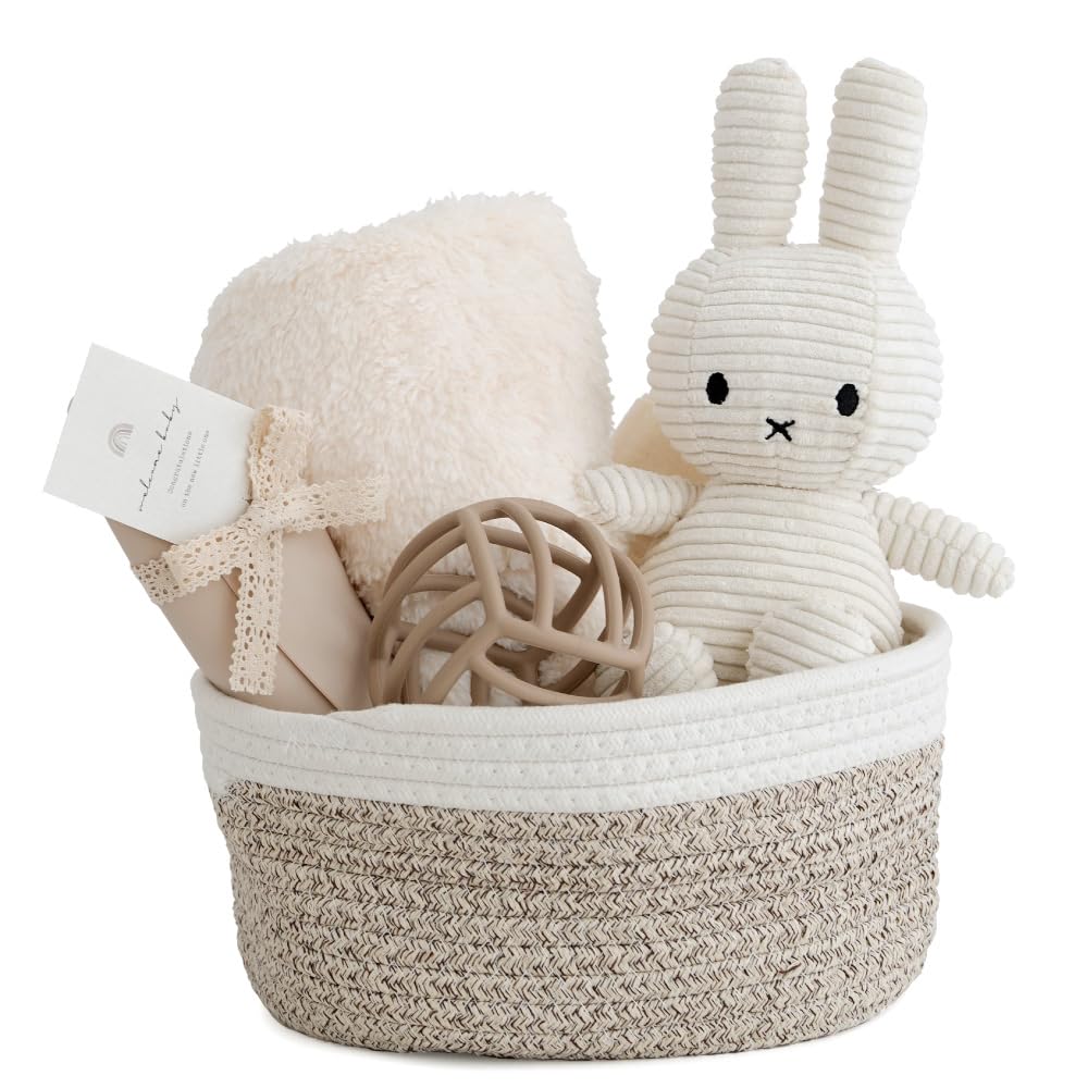 Baby Shower Gift Set Miffy Gift Set for Boys and Girls Blanket and Basket Stylish Dull Natural Simple (fur Blanket)