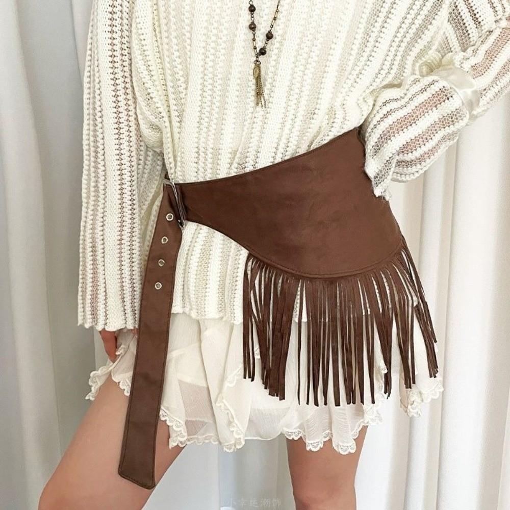 Solid Color Tassel Waist Belt Fringe Triangle Butt Curtain Fashion Mini Skirts Dress Belt