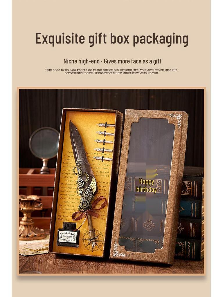 Ретро Европейский набор перьевых ручек с перьями, в механическом панк-стиле и с печатью из сургуча - Идеальный подарок на день рождения