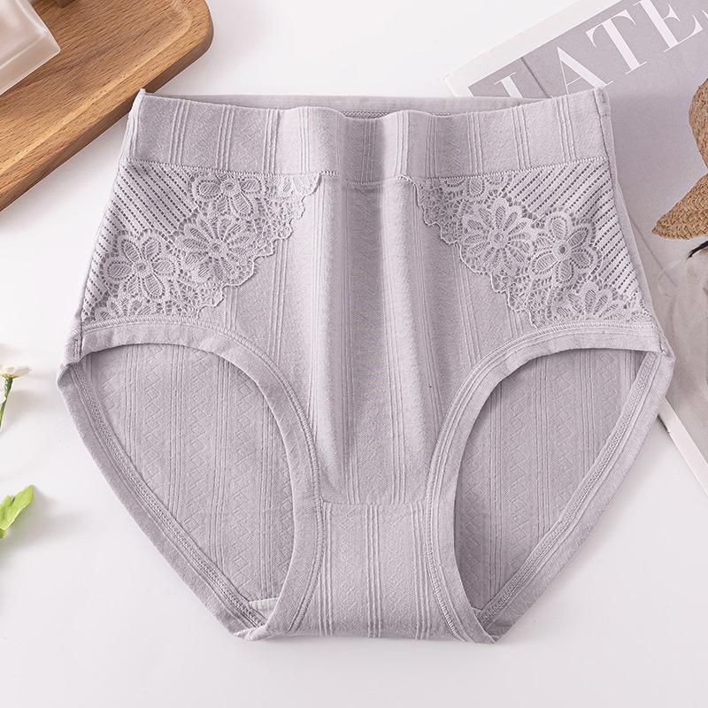 XL-5XL Women's High Waist Cotton Underwear Soft Brief Panties Full Coverage Women's Double-sided Lace Jacquard Underwear Underpants Briefs