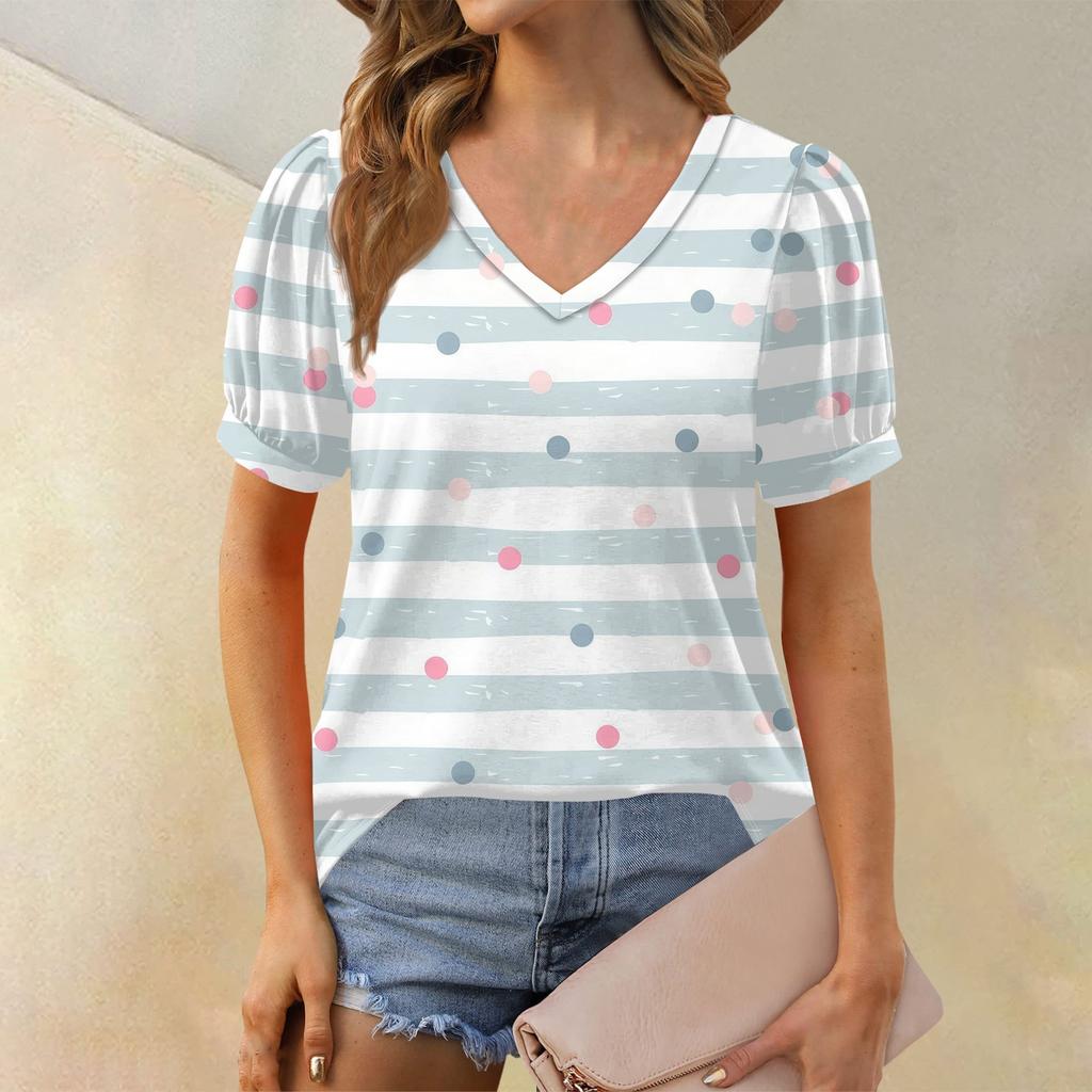 Женские летние топы с коротким рукавом и V-образным вырезом, свободные повседневные футболки