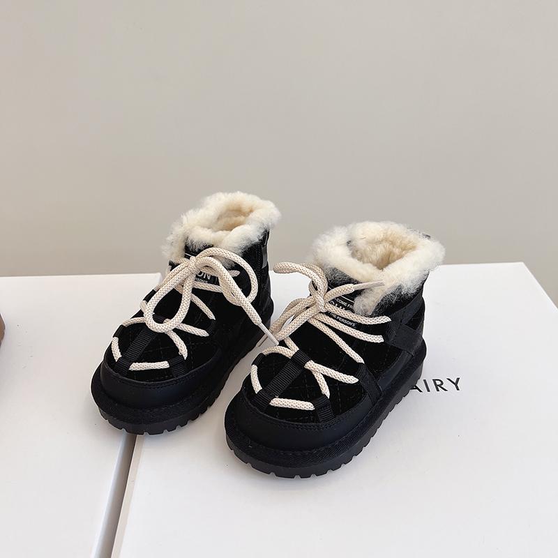 Warm Plush Children Winter Boots Thickened Lace Cotton Shoes Fashion Soft Ankle Boots Anti-Slip Kids Boots
