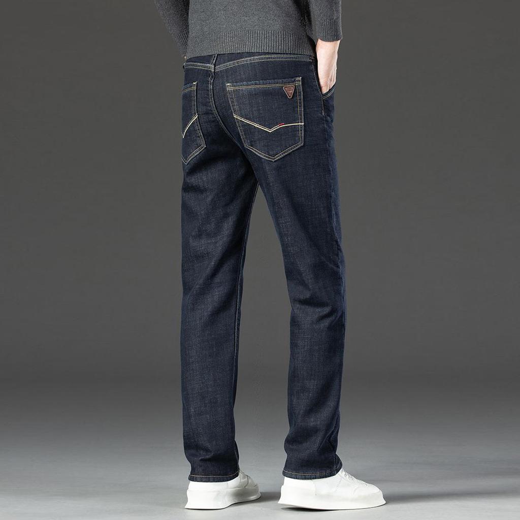 Осень и зима новые джинсы прямые свободные деловые повседневные брюки зимние бархатные утолщенные теплые брюки