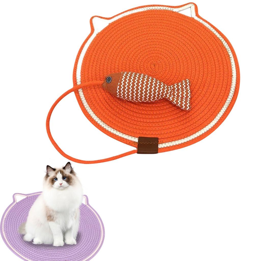 42CM Woven Cat Scratching Pad With Fish Toy, All-Season Pet Resting Mat For Cats