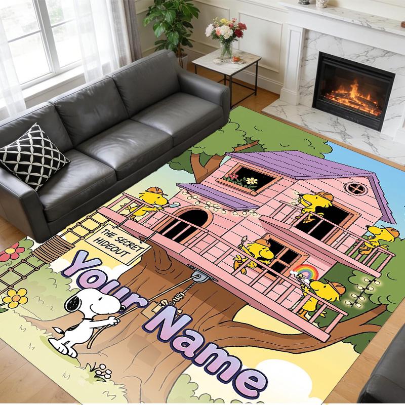Crystal Velvet Rug Custom Name Text, Soft Non Slip Floor Mat Home DecorSnoopy Peanuts