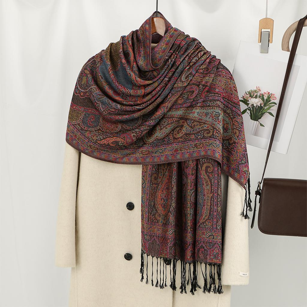 Vintage Paisley Embroidery Viscose Hijab Retro Cashew Cotton Muslim Women Scarf Wraps Ladies Elegant Shawls Turban Headscarf