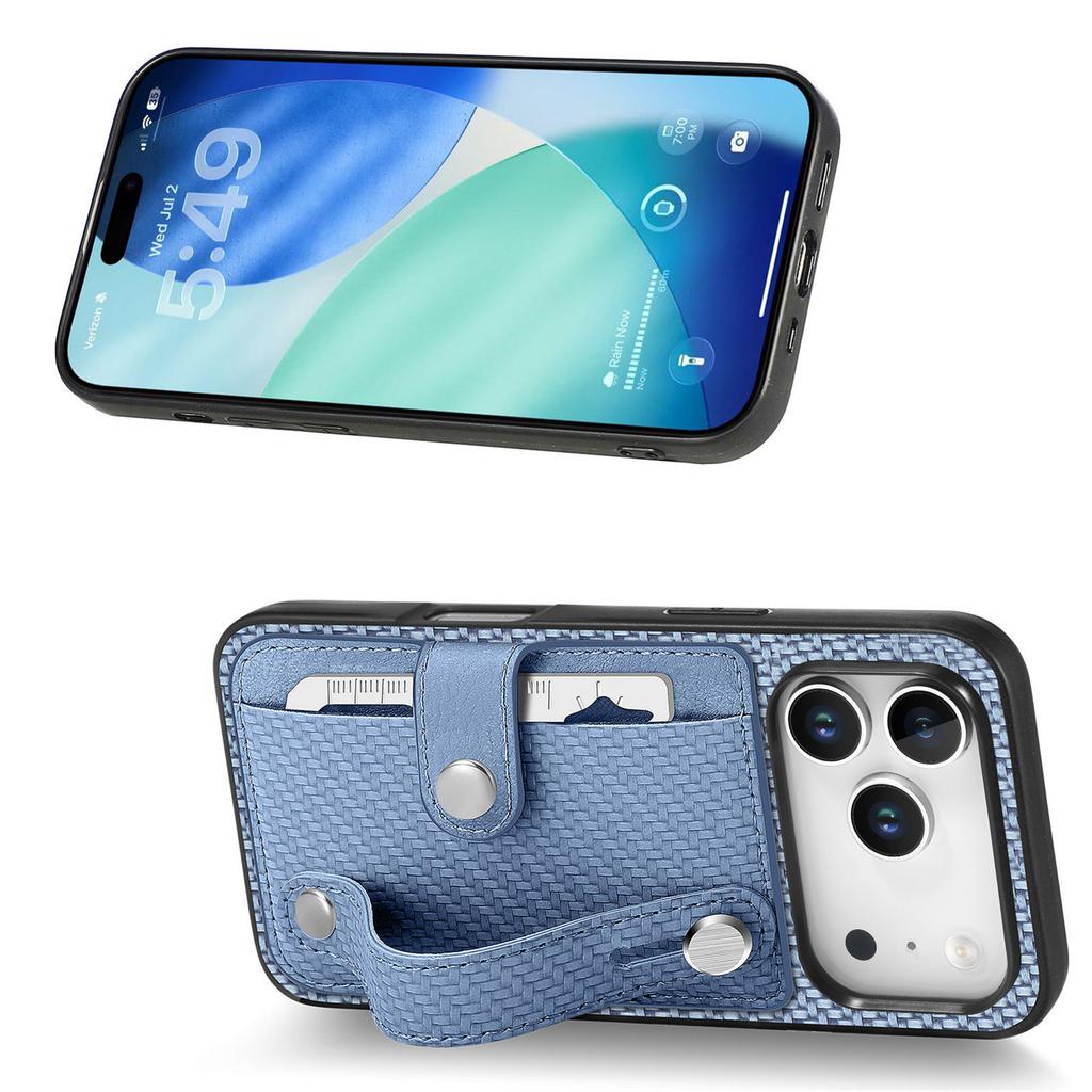 For iPhone 17 Pro Case Carbon Fiber Texture Leather Phone Back Cover with Card Holder