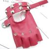 Lolita Accessory Goth Punk Fingerless Gloves Women Knuckle Gothic Rivet Gtrap Pink Black Artificial Leather GloveStage Personali